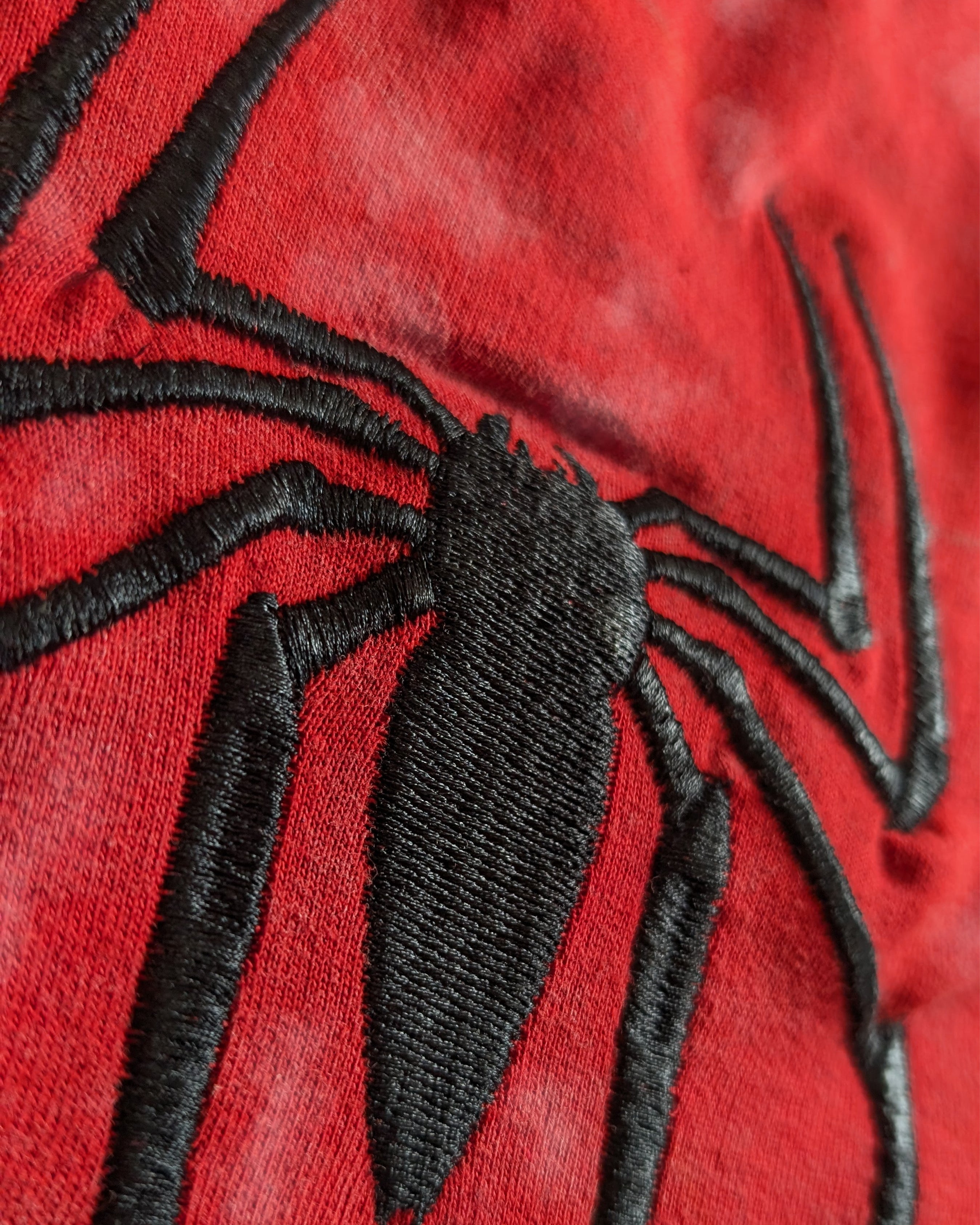 Embroidered Spider Man T-Shirt Red Acid Wash Oversized