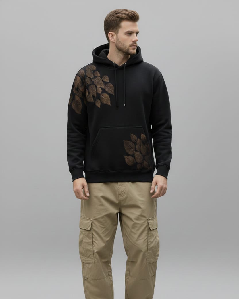 Hand Printed Leaf Hoodie