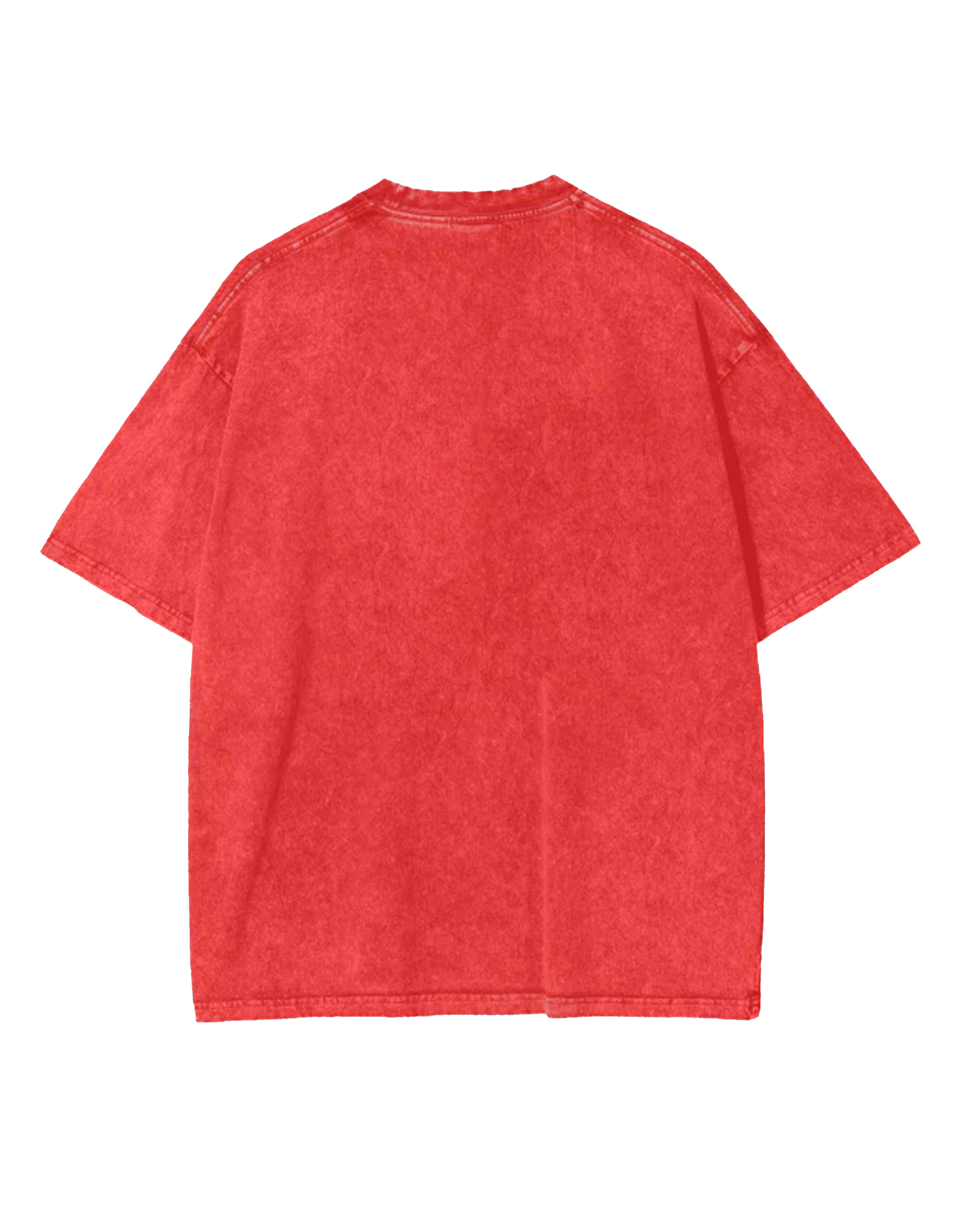Unisex Red Acid-Wash Oversized Tee