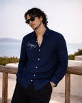 Dragonfly Motif Artisan Handcrafted Cotton-Linen Shirt